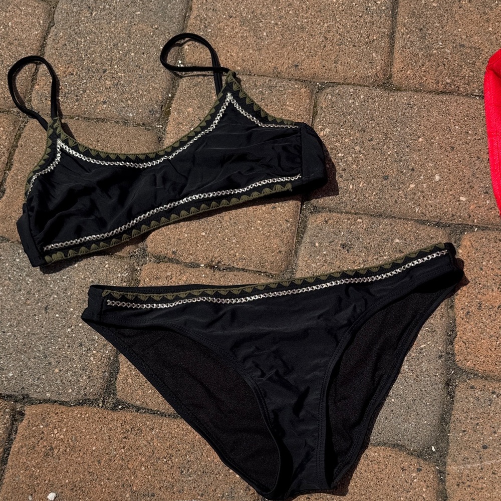Black Women’s Bikini Set with Olive Trim